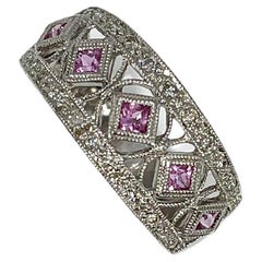 14K White Gold Pink Sapphire .50 CTW and Diamond .25 CTW Band