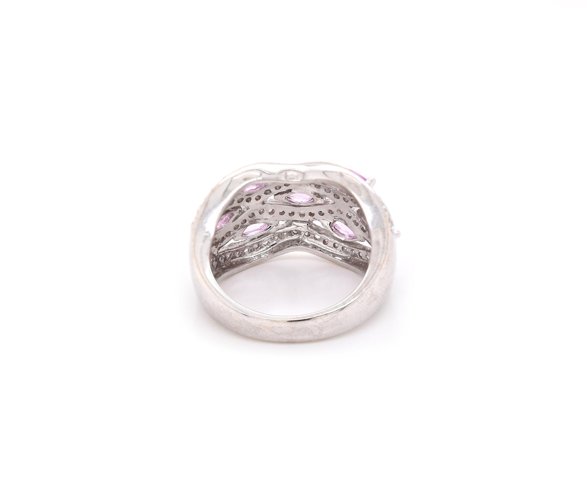 14 Karat White Gold Pink Sapphire and Diamond Band In Excellent Condition In Scottsdale, AZ
