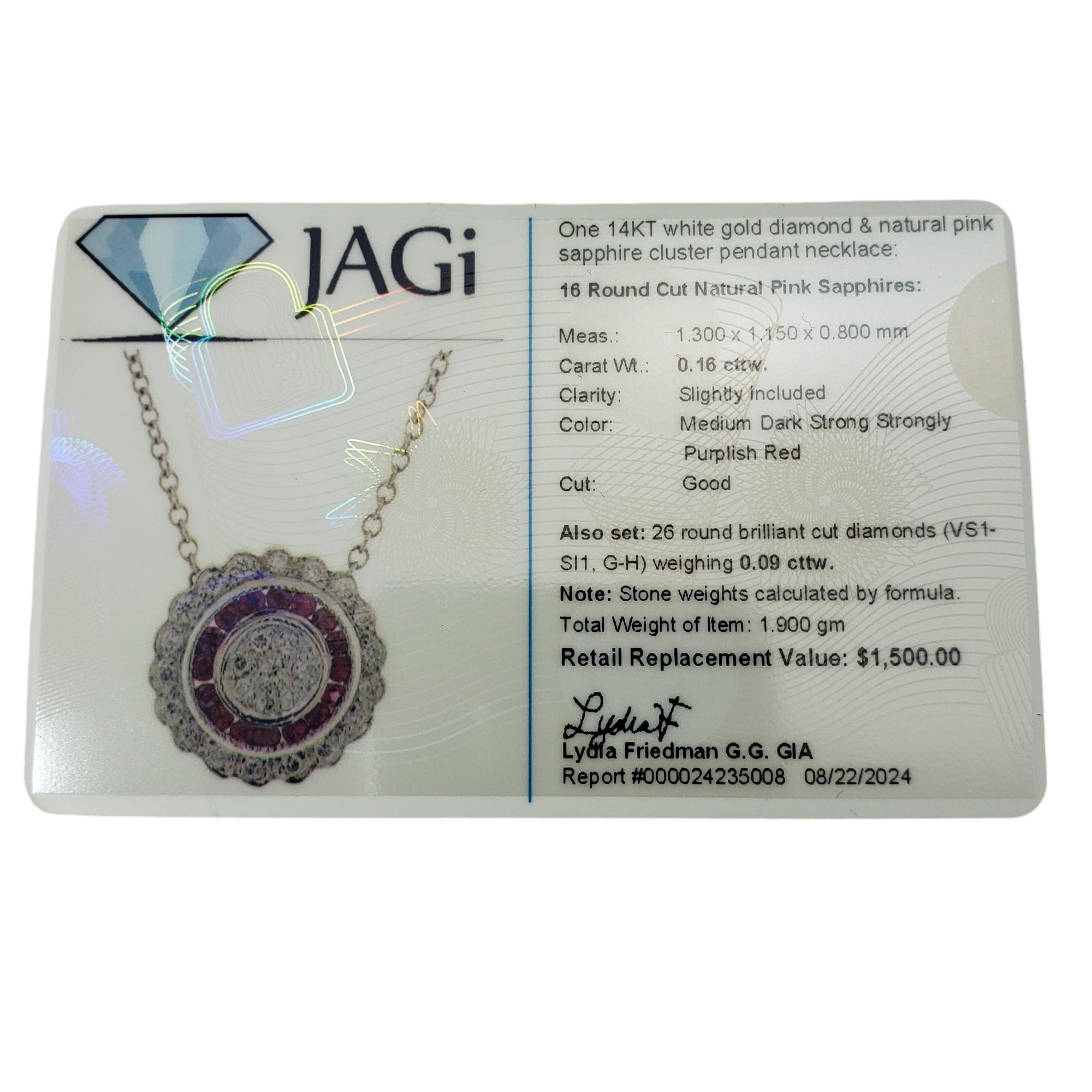 14K White Gold Pink Sapphire and Diamond Circular Pendant Necklace #18859 For Sale 5