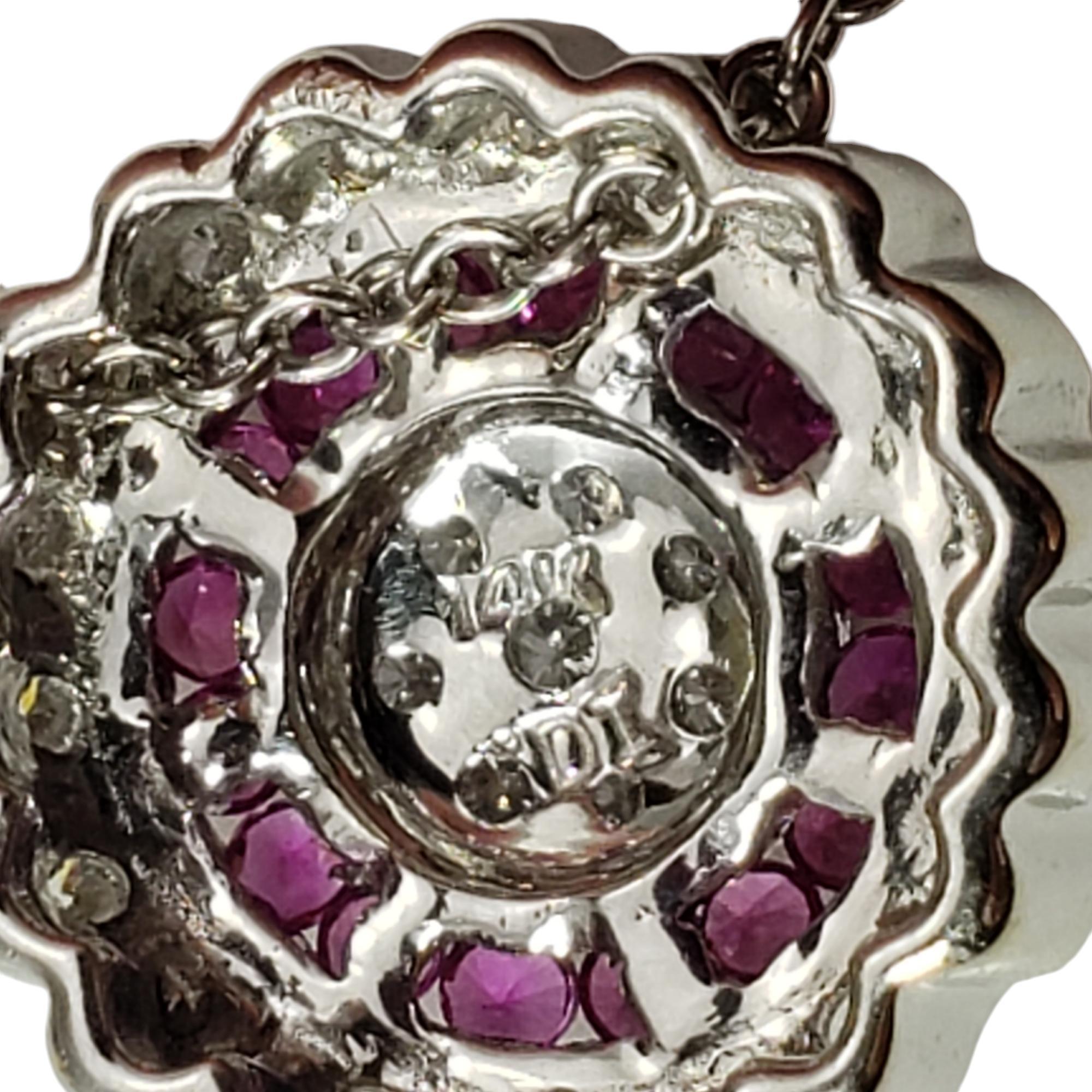 14K White Gold Pink Sapphire and Diamond Circular Pendant Necklace #18859 For Sale 2