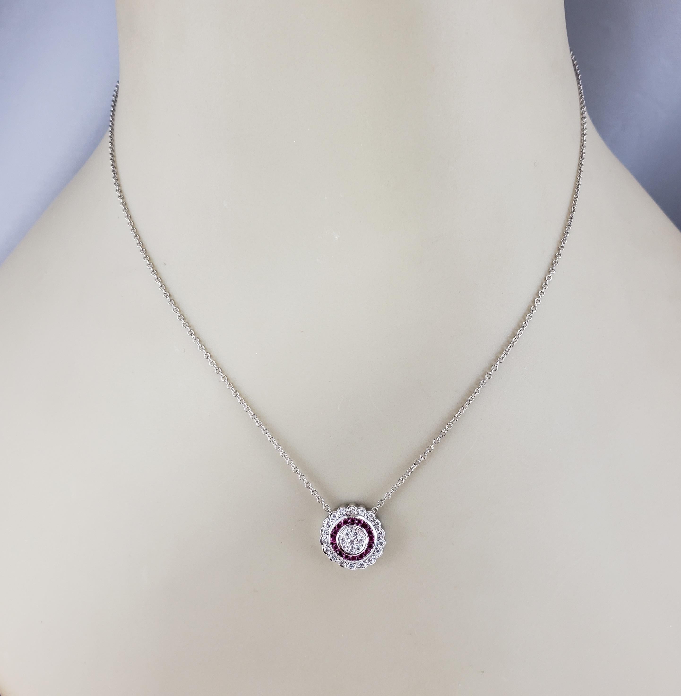 14K White Gold Pink Sapphire and Diamond Circular Pendant Necklace #18859 For Sale 3