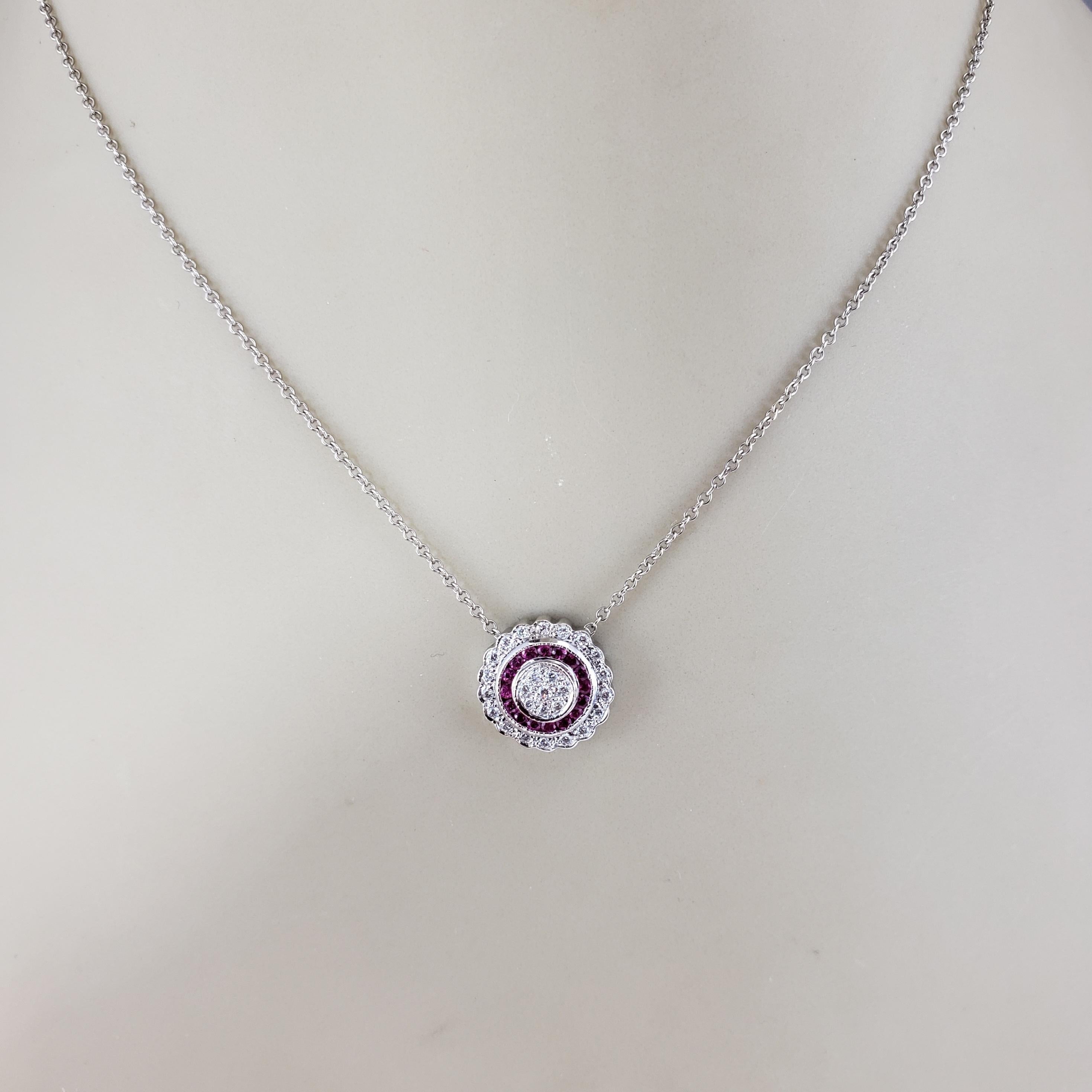 14K White Gold Pink Sapphire and Diamond Circular Pendant Necklace #18859 For Sale 4