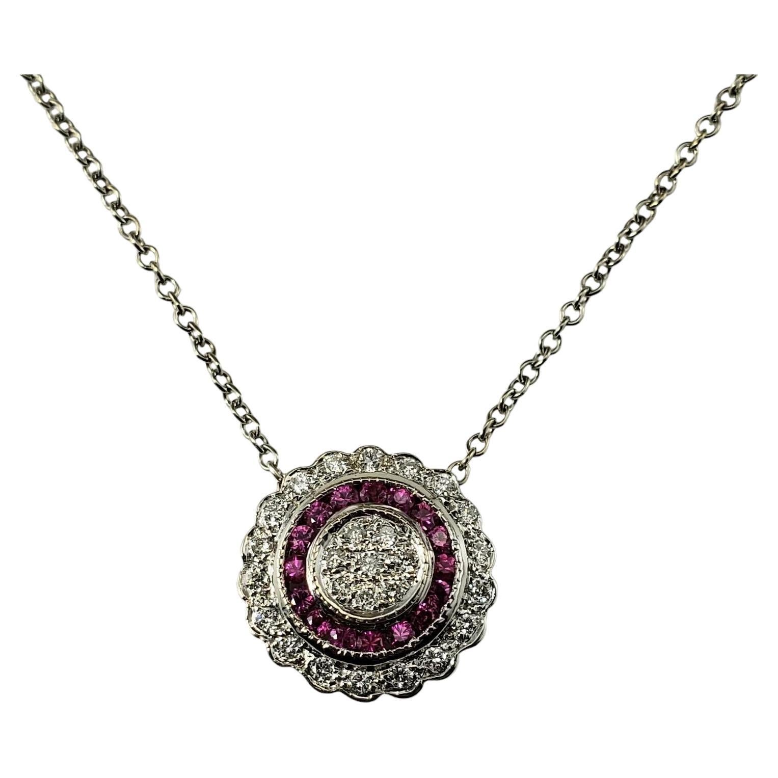 14K White Gold Pink Sapphire and Diamond Circular Pendant Necklace #18859 For Sale