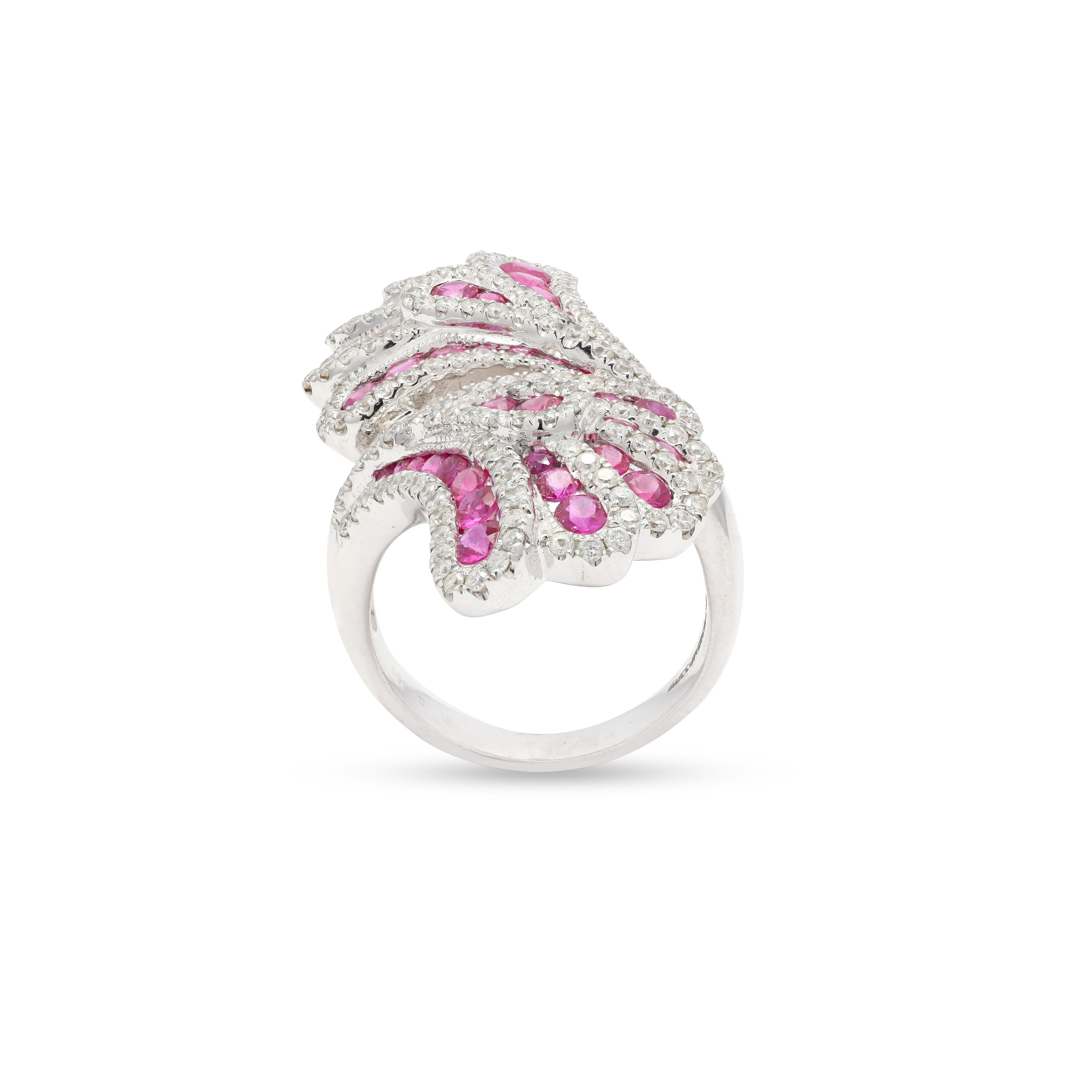 For Sale:  14K White Gold Pink Sapphire and Diamond Designer Cocktail Wedding Ring 2