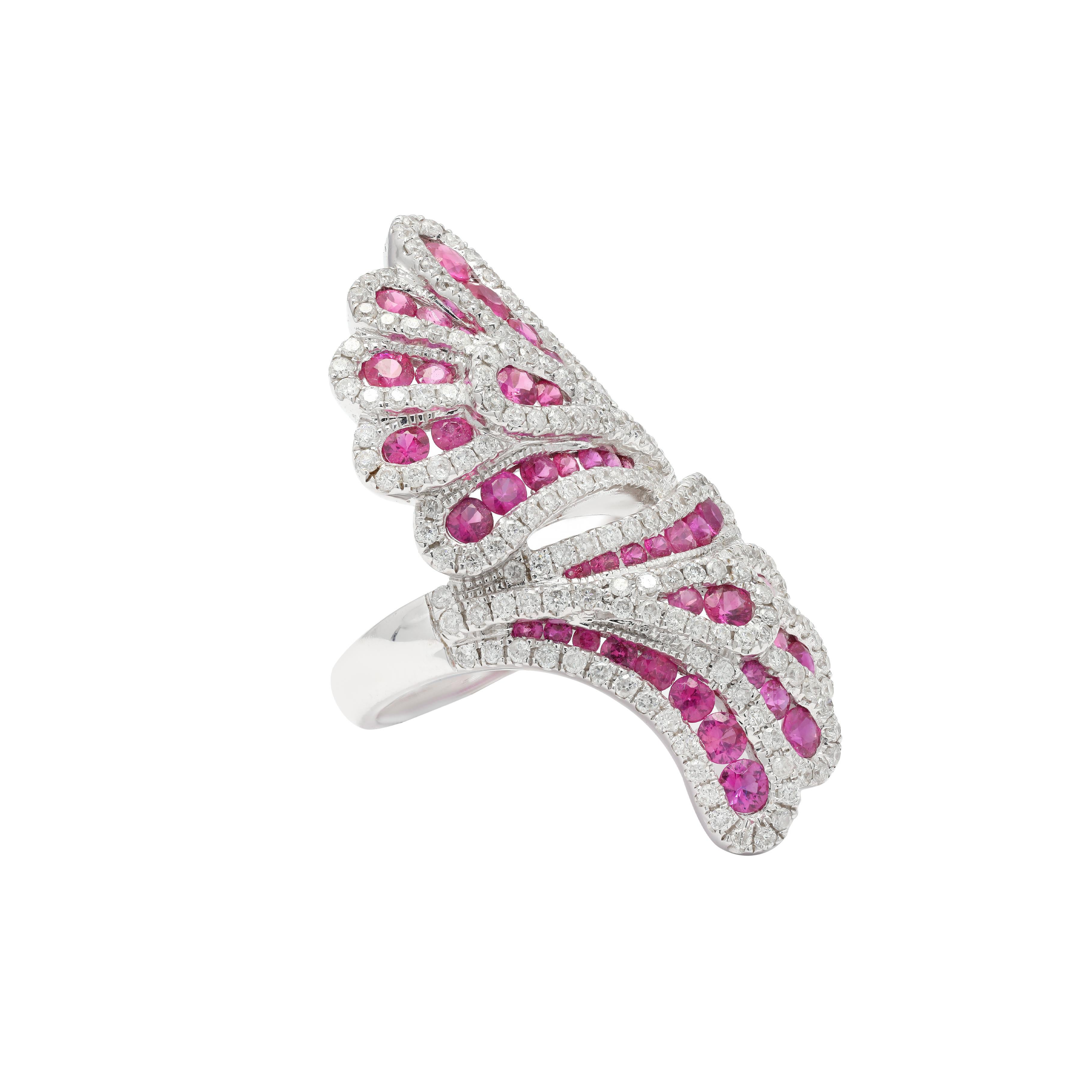 For Sale:  14K White Gold Pink Sapphire and Diamond Designer Cocktail Wedding Ring 3
