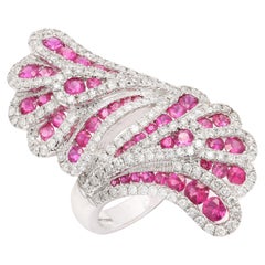 14K White Gold Pink Sapphire and Diamond Designer Cocktail Wedding Ring