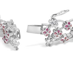 14K Weißgold Pink Saphir und Diamant Floral Lattice Link Bracelet