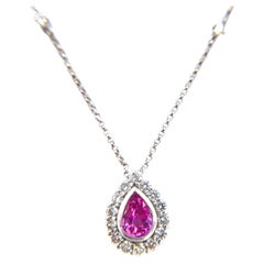 14k White Gold Pink Sapphire and Diamond Halo Necklace