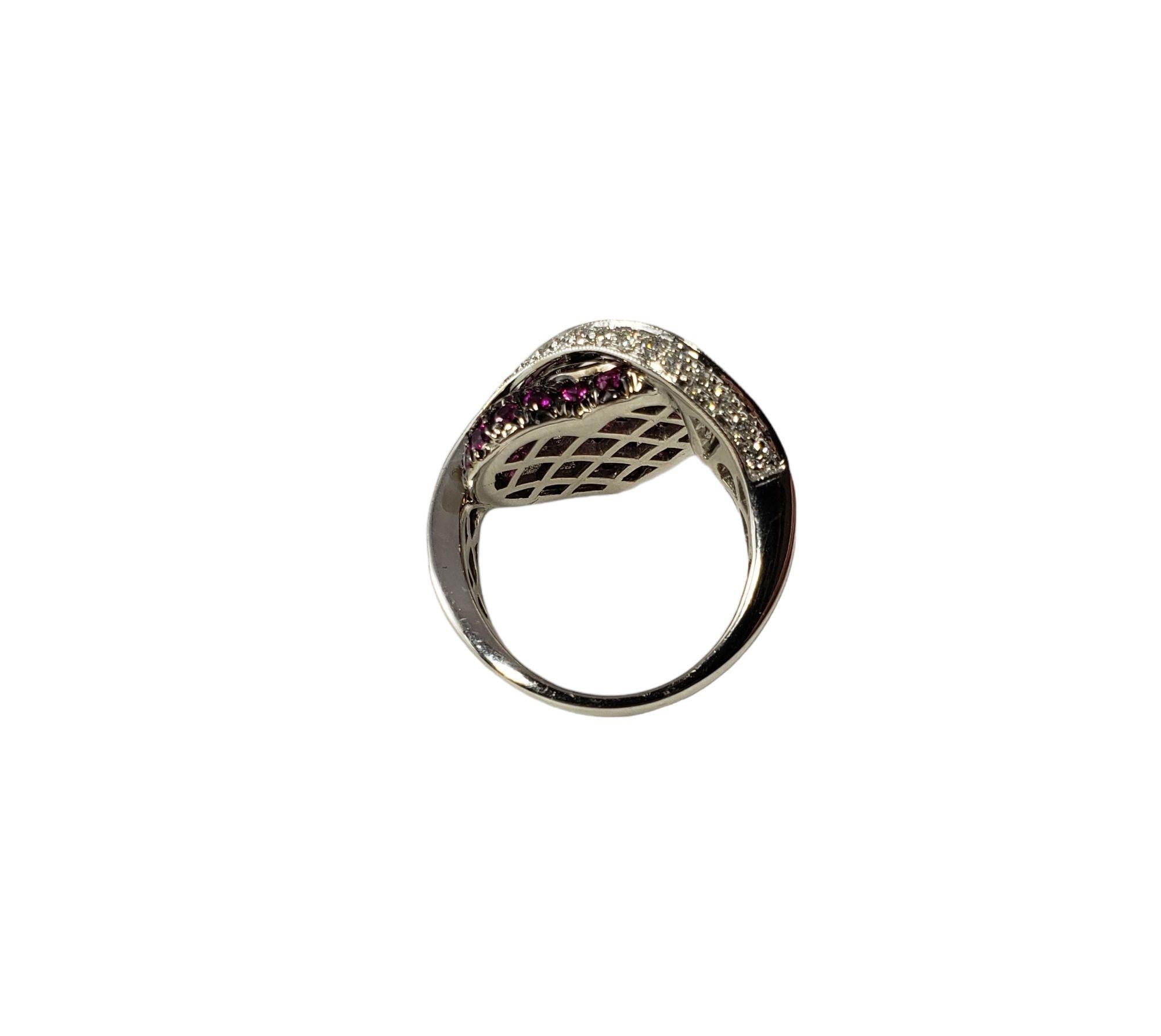 Round Cut 14k White Gold Pink Sapphire and Diamond Heart Ring #14005 For Sale