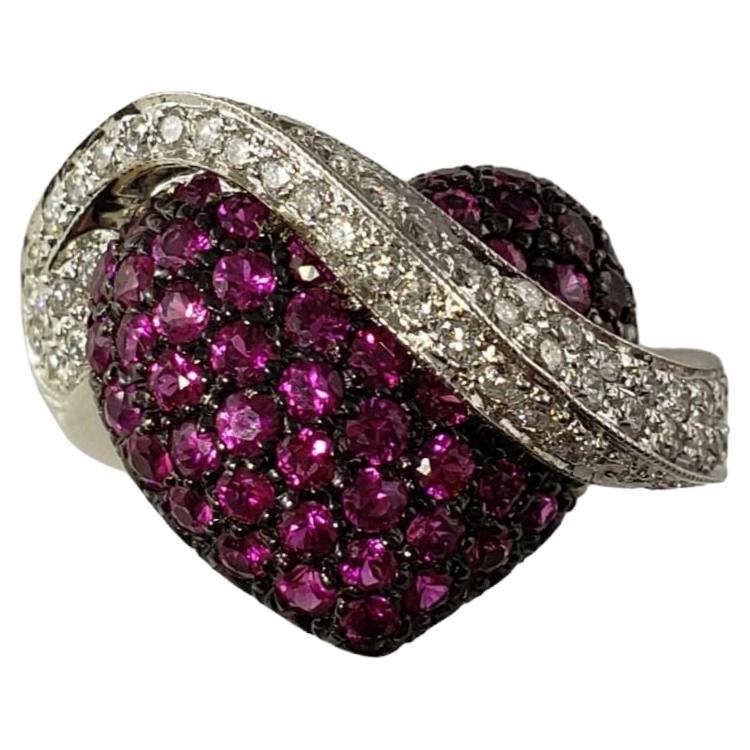 14k Weißgold Herzring mit rosa Saphir und Diamant #14005 im Angebot