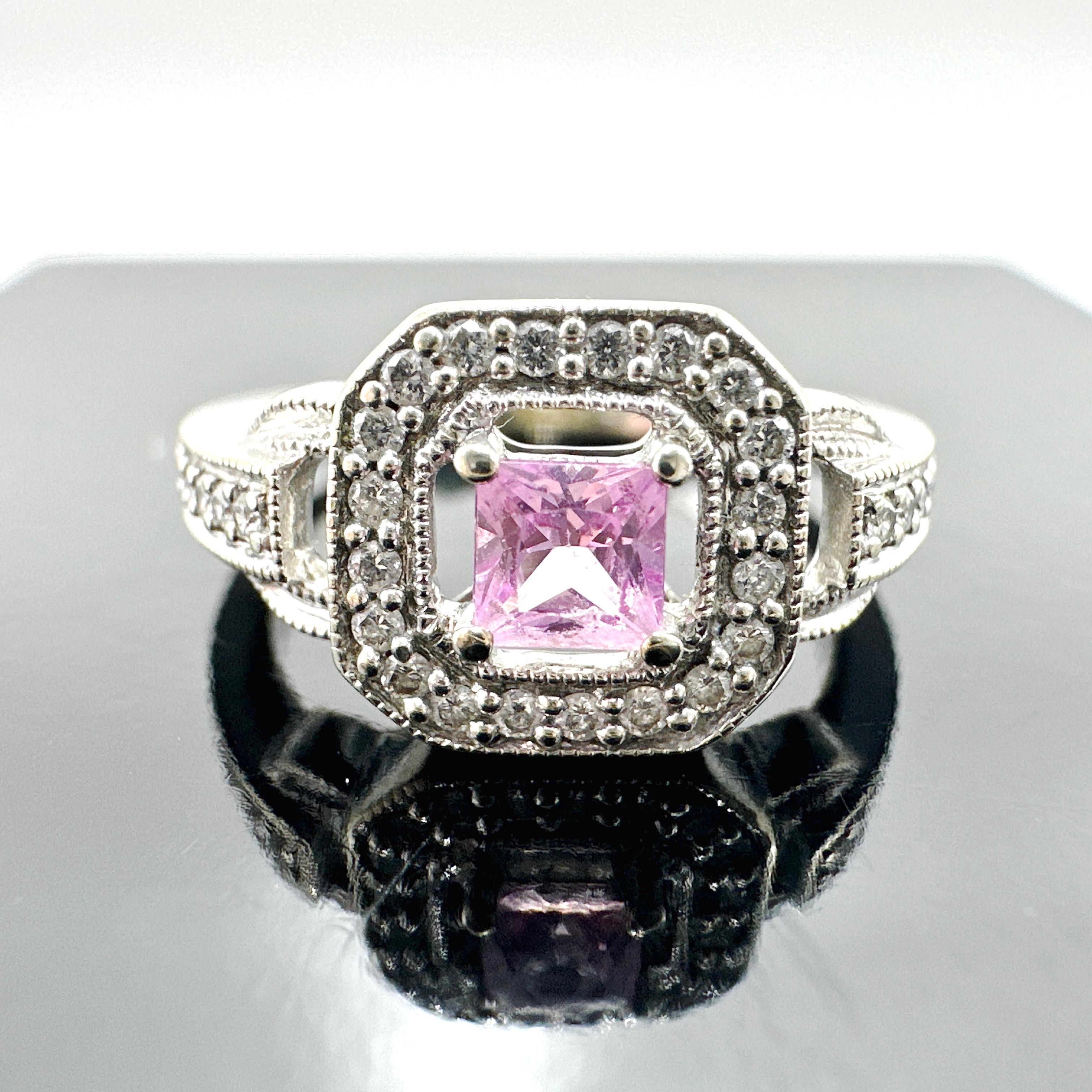 14k White Gold Pink Sapphire and Natural Diamond Ring 0.48TCW 5