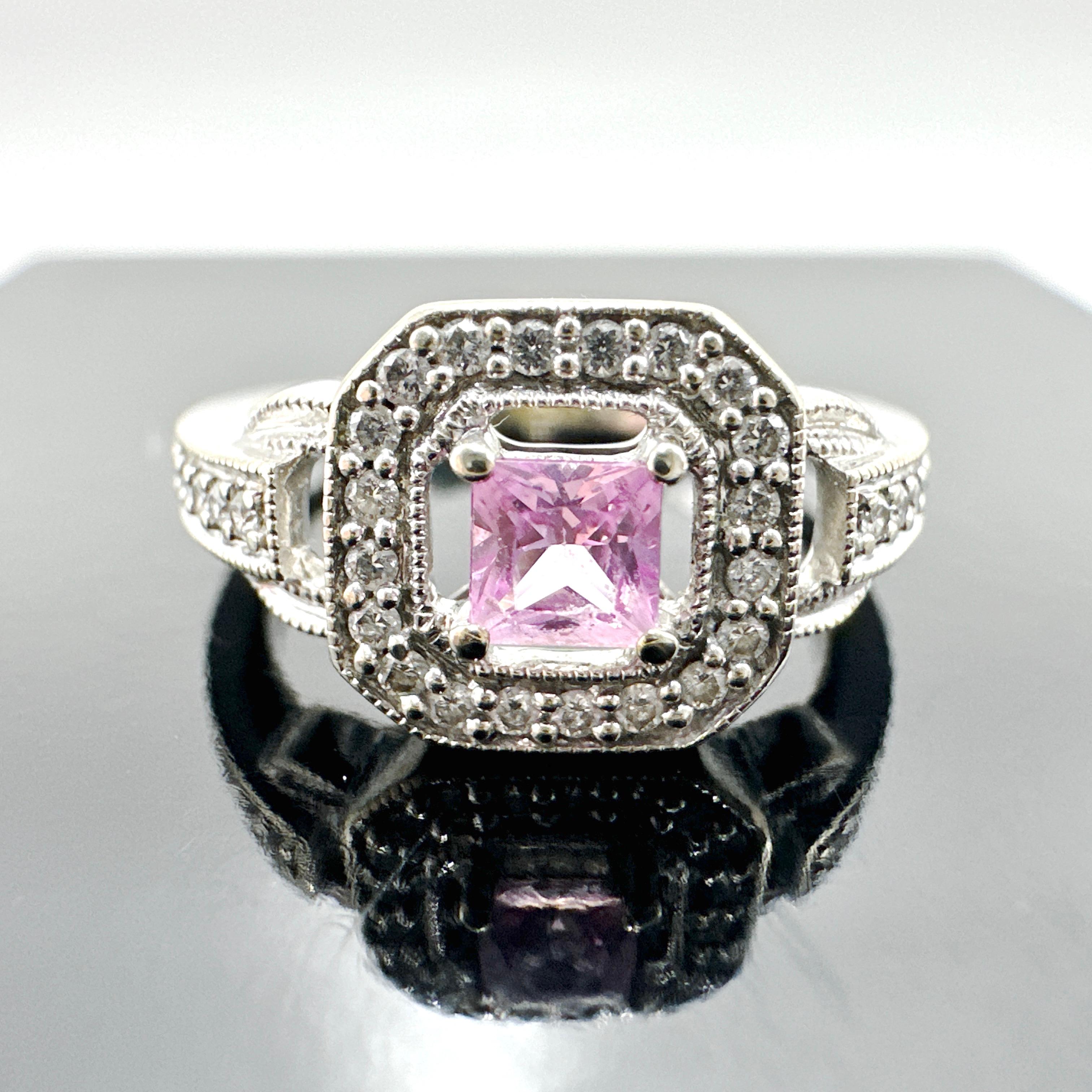 14k White Gold Pink Sapphire and Natural Diamond Ring 0.48TCW 6