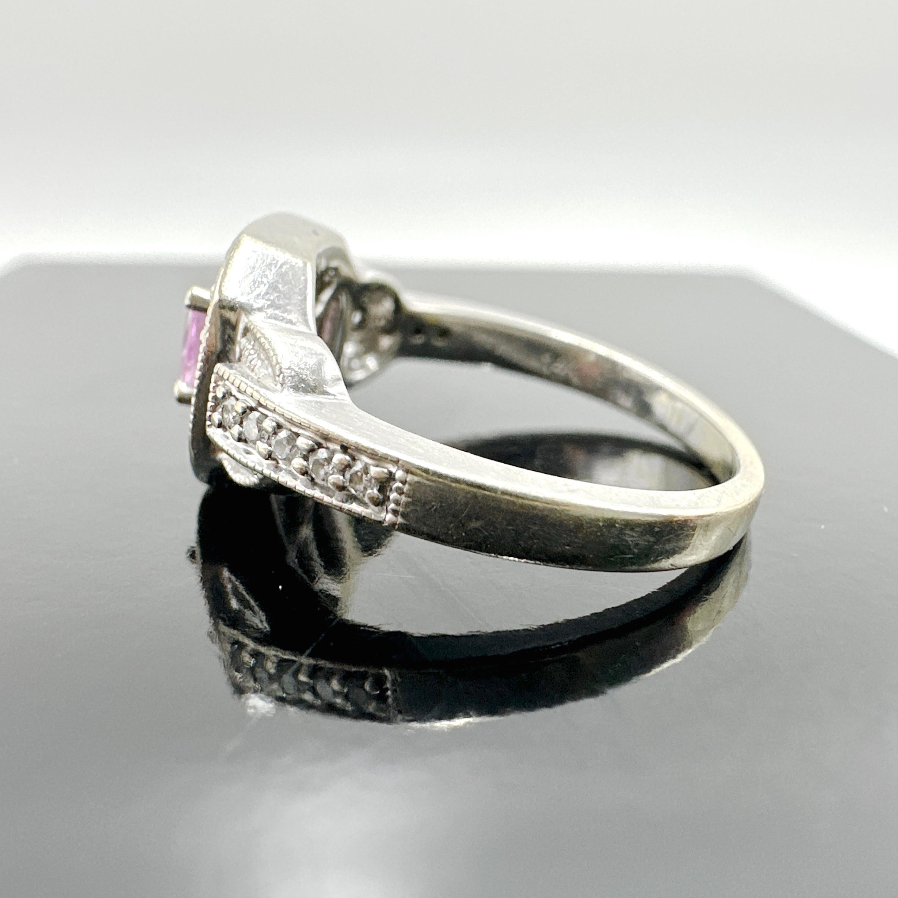 14k White Gold Pink Sapphire and Natural Diamond Ring 0.48TCW 3