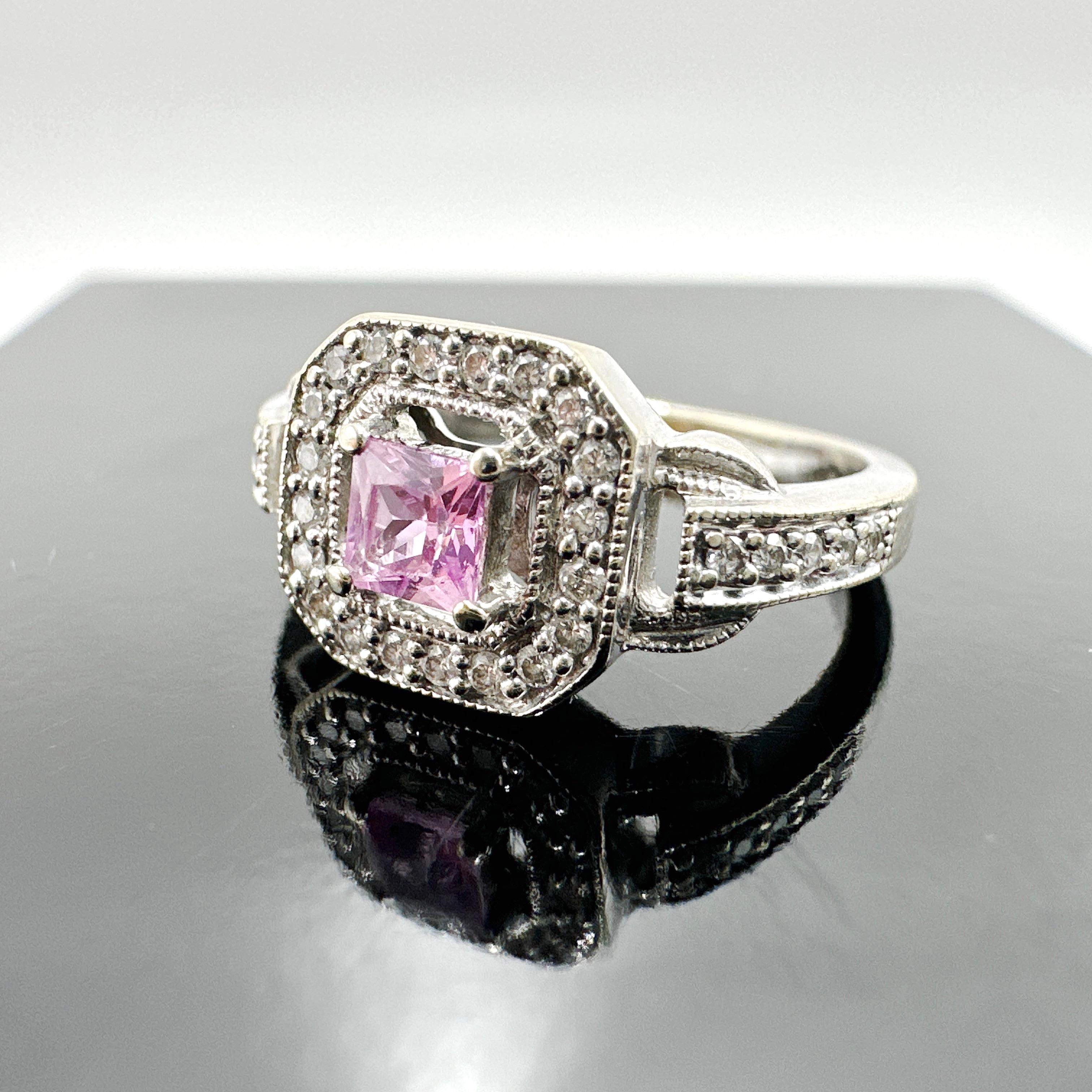 14k White Gold Pink Sapphire and Natural Diamond Ring 0.48TCW 4