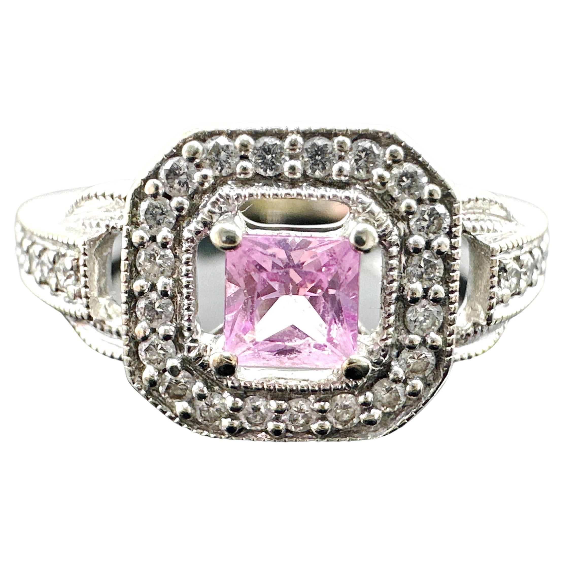 14k White Gold Pink Sapphire and Natural Diamond Ring 0.48TCW