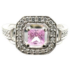 14k White Gold Pink Sapphire and Natural Diamond Ring 0.48TCW