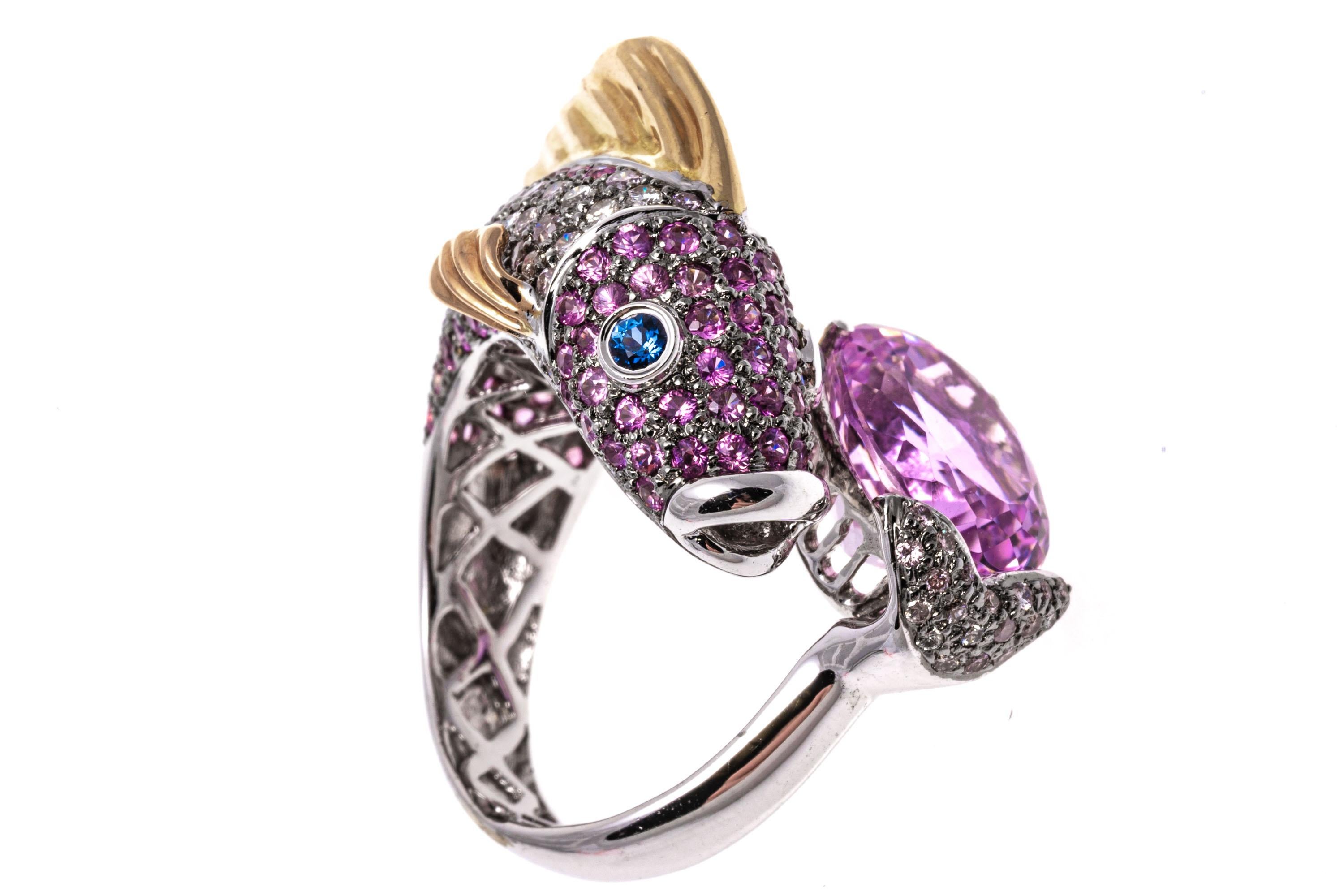 Women's 14k White Gold Pink Sapphire, Diamond and Kunzite Bypass Fish Ring