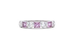 14k White Gold Pink Sapphire & Diamond Fashion Stacking Ring