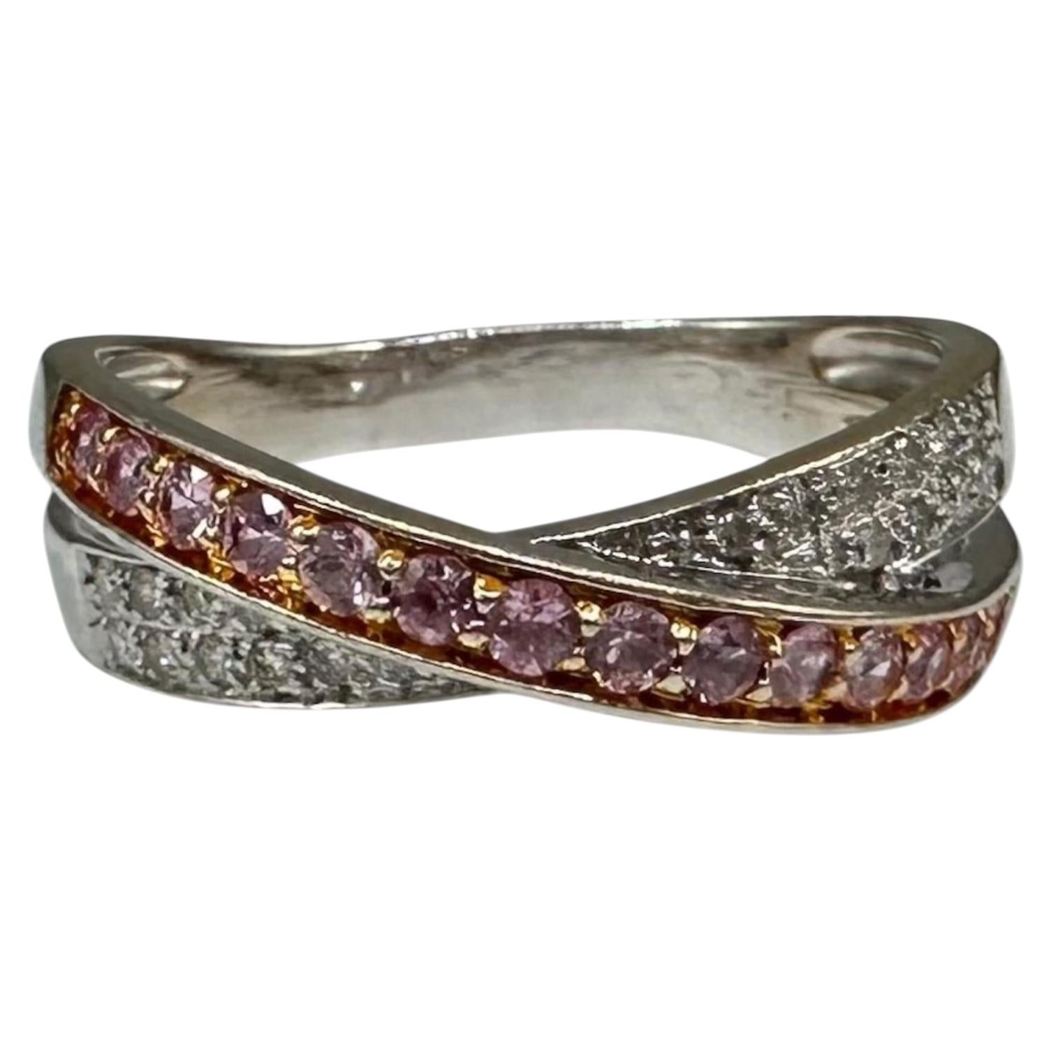 14K White Gold Pink Sapphire Diamond Ring 0.75ctw Size 8.5 For Sale