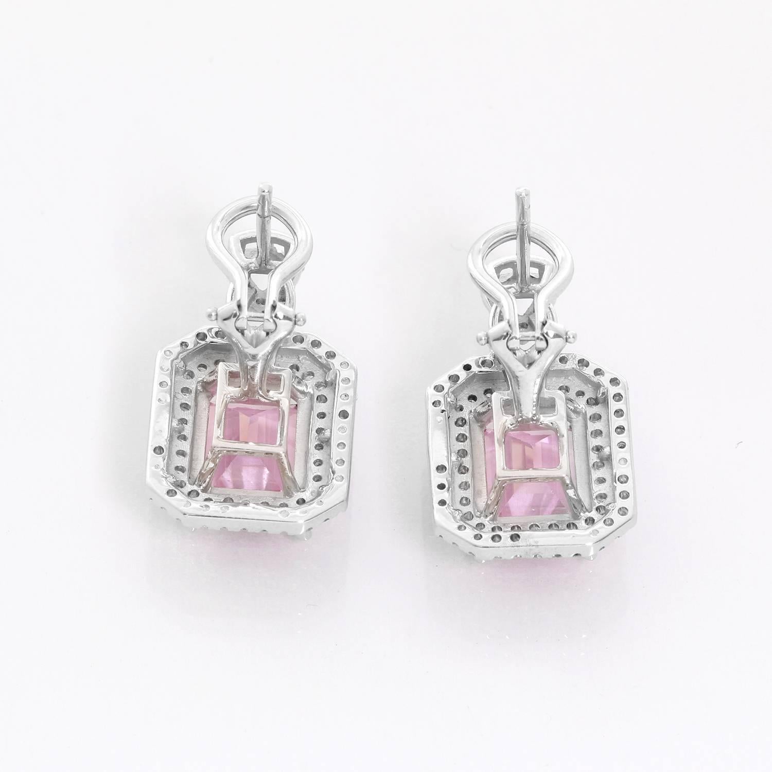 Women's 14 Karat White Gold Pink Topaz Diamond Earrings