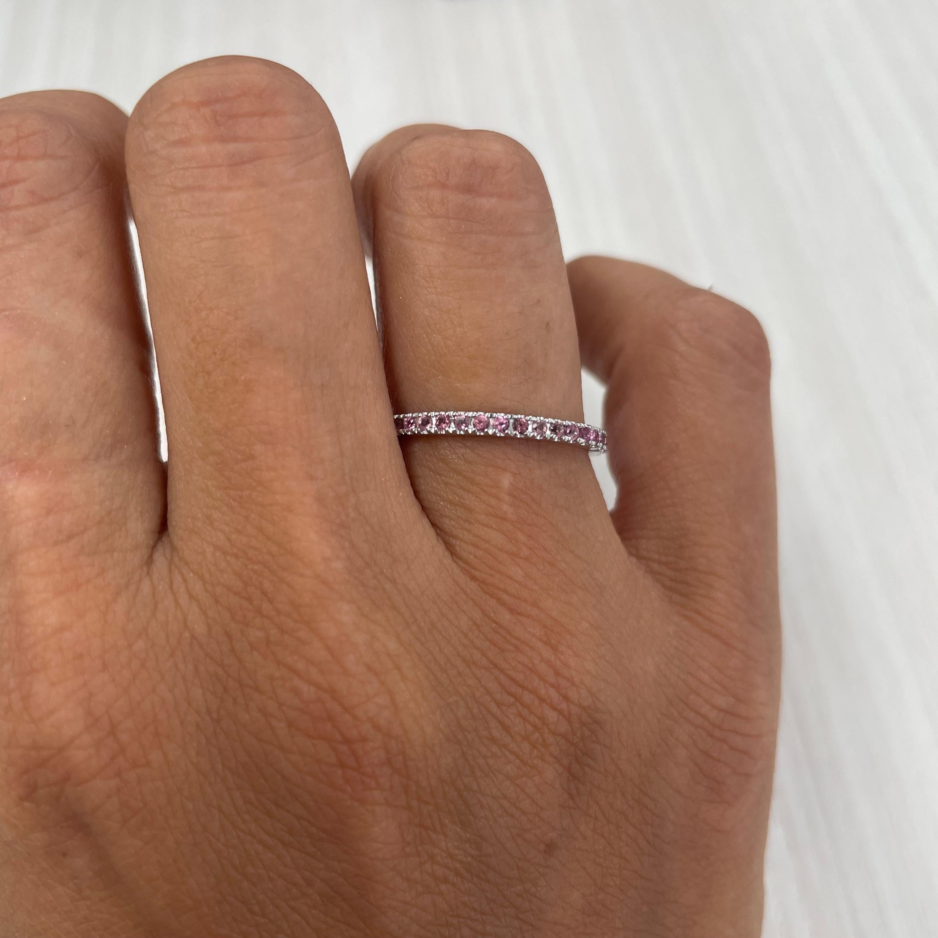 Charming Design - This stackable half-way around band is made of 14K gold and features round Pink Tourmoline approximately 0.17cts, available in  white, yellow and rose gold
 Measurements for ring size: The finger Size of this sapphire ring is 6.5