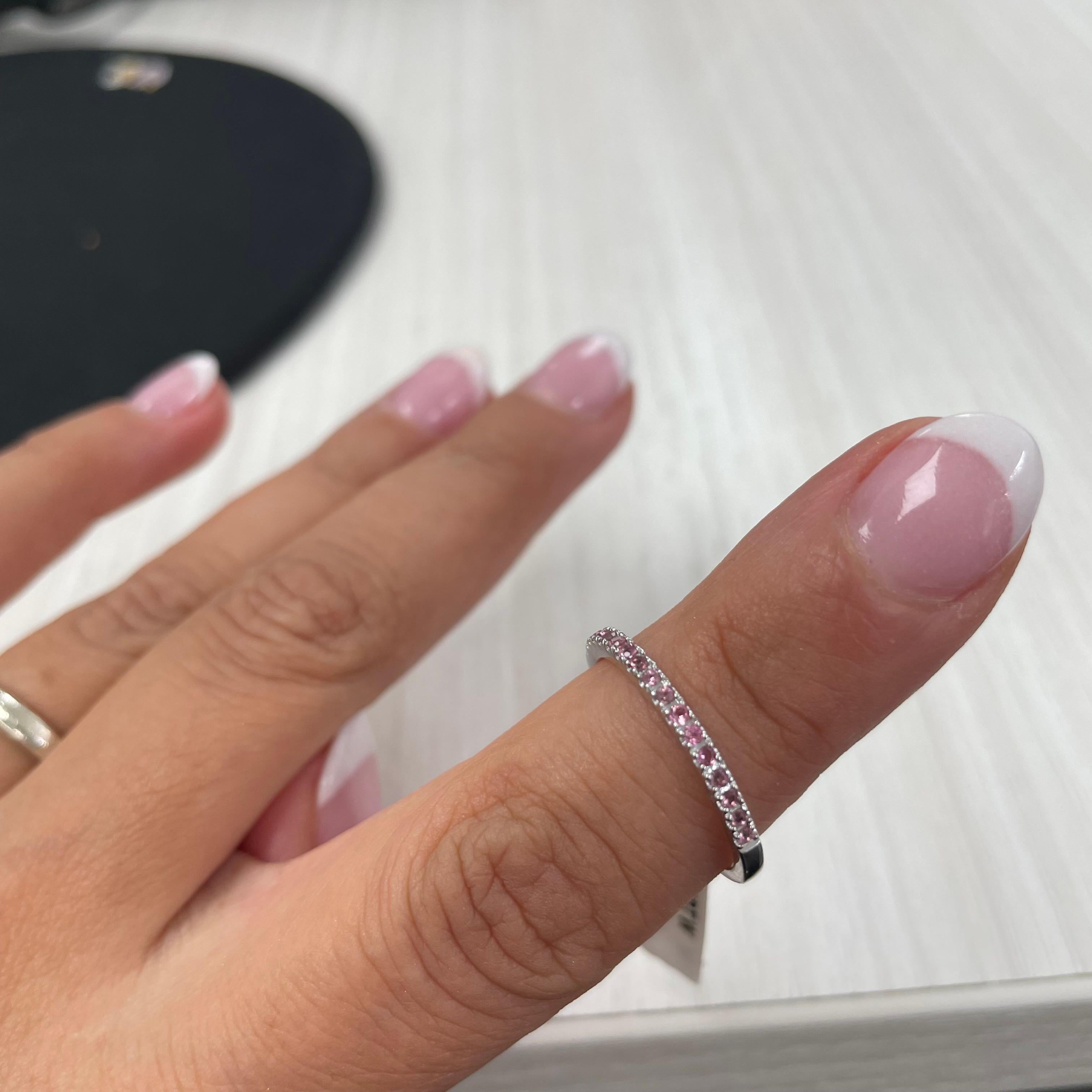Contemporary 14K White Gold Pink Toumrmaline Half-Way Around Band for Her For Sale