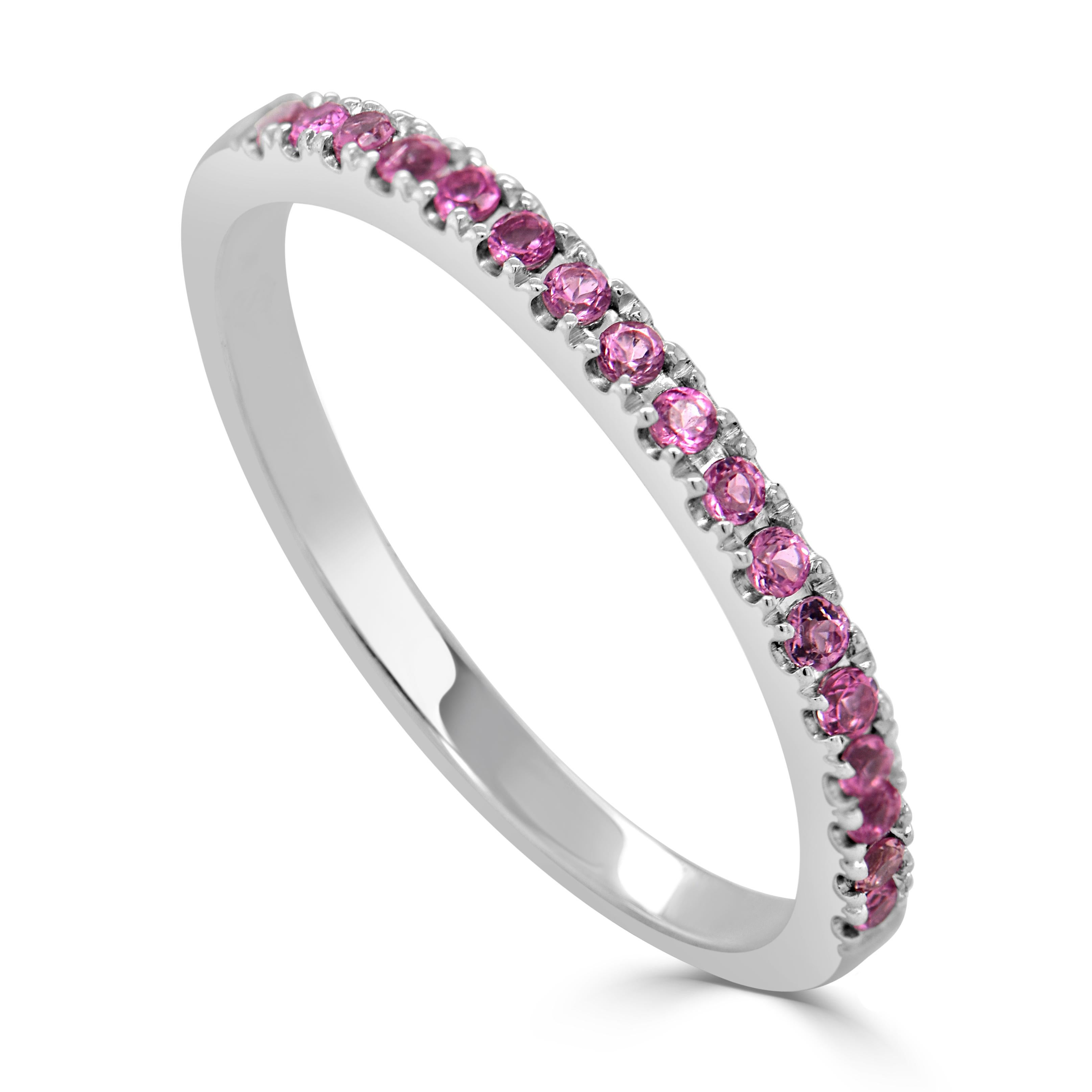 Round Cut 14K White Gold Pink Toumrmaline Half-Way Around Band for Her For Sale