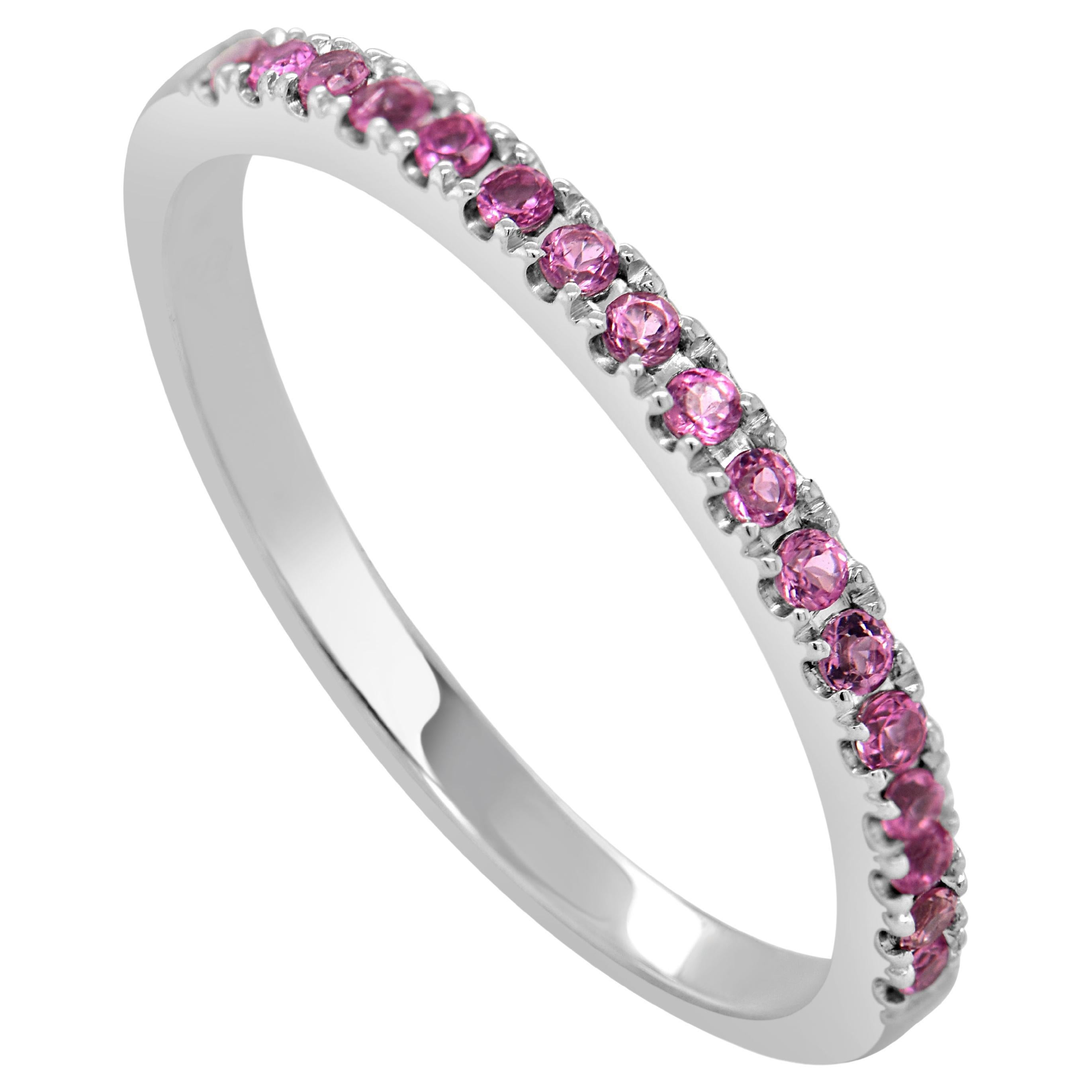 14K White Gold Pink Toumrmaline Half-Way Around Band for Her For Sale