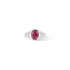 14k White Gold Pink Tourmaline and Diamond Pinky Signet Ring