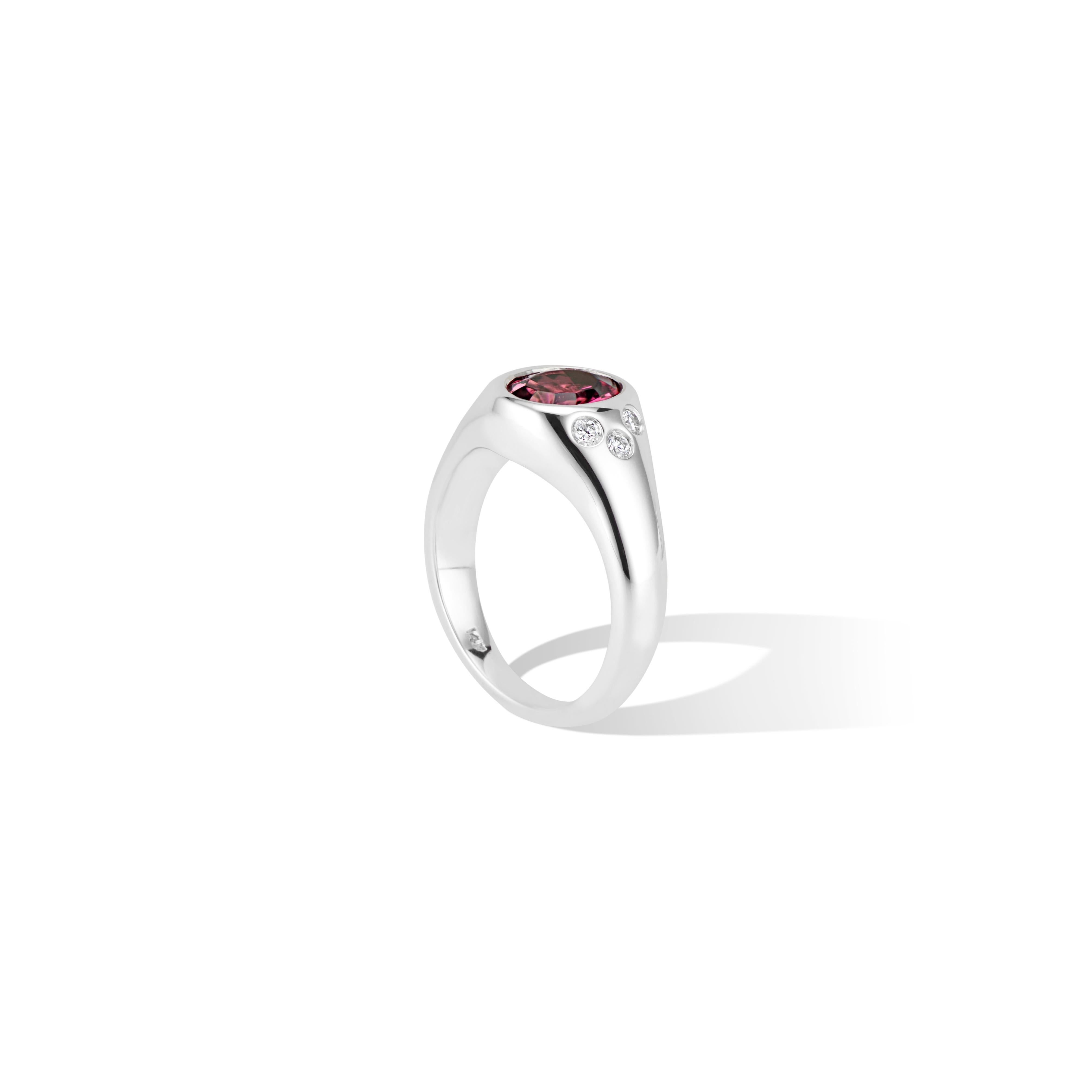 14k Weißgold Rosa Turmalin und Diamant Pinky Signet Ring (Zeitgenössisch)