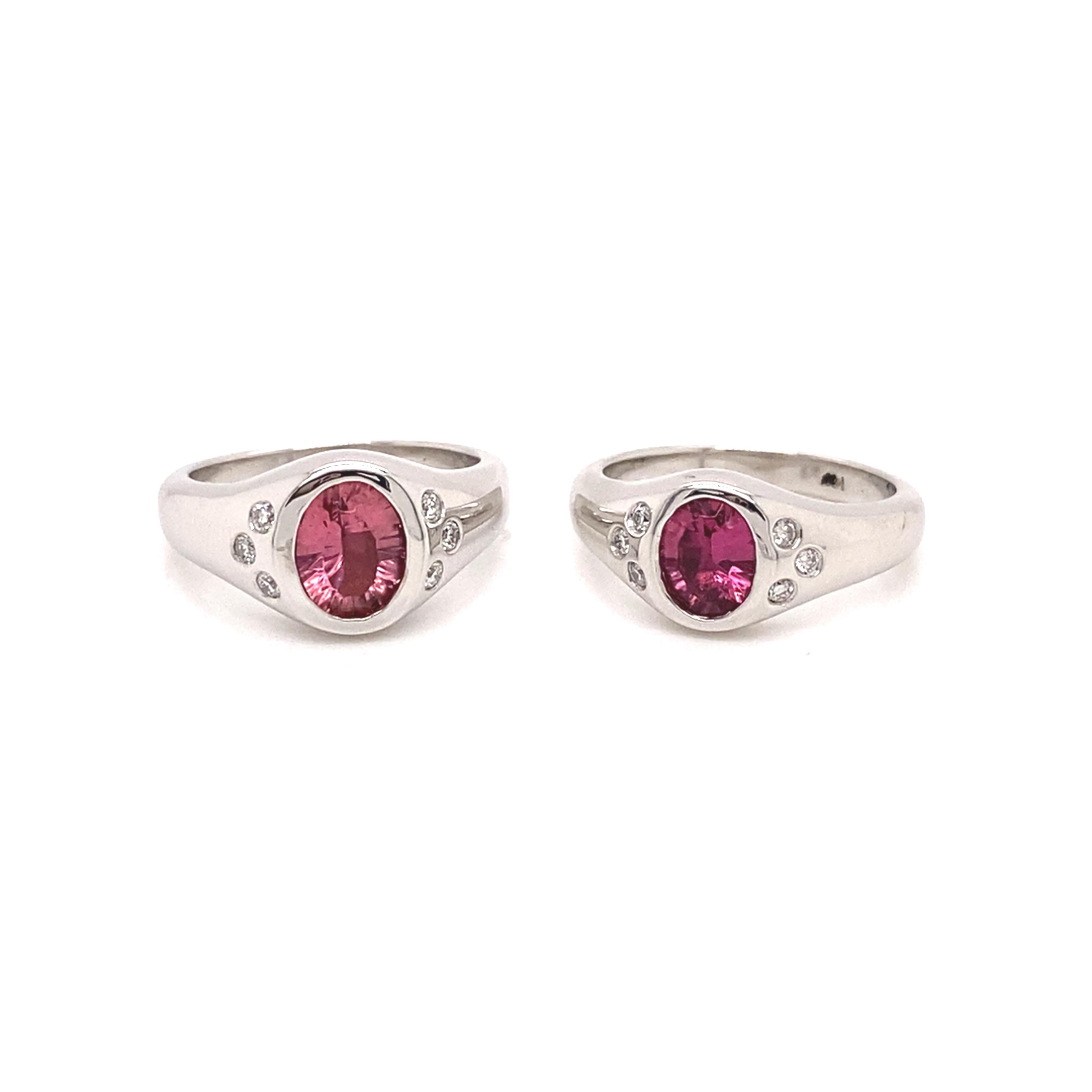 14k Weißgold Rosa Turmalin und Diamant Pinky Signet Ring im Zustand „Neu“ in New York City, NY