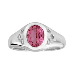 14k White Gold Pink Tourmaline and Diamond Pinky Signet Ring