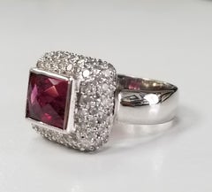 14 Karat White Gold Pink Tourmaline and Diamond Ring