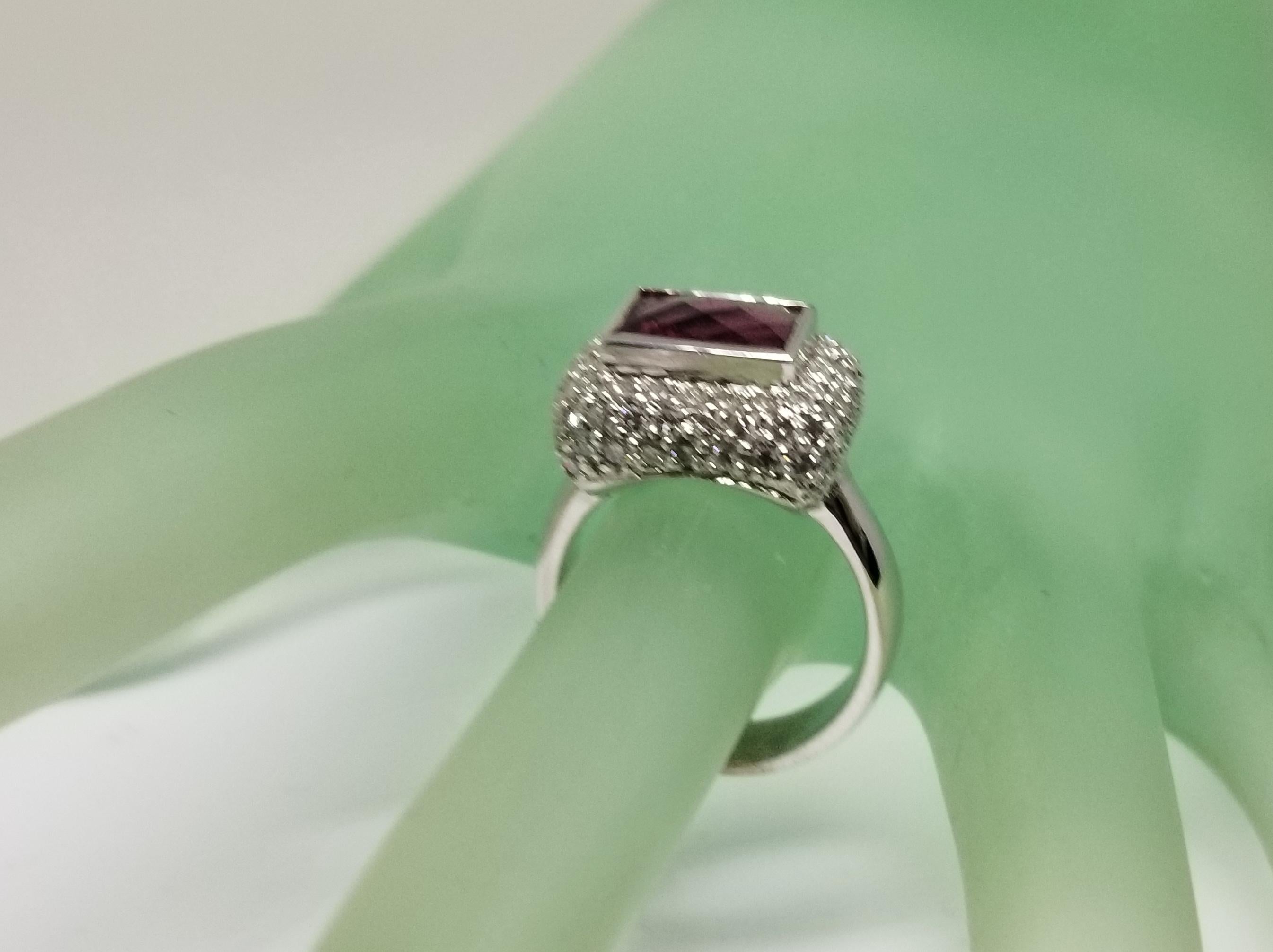 14 Karat White Gold Pink Tourmaline and Diamond Ring For Sale 1