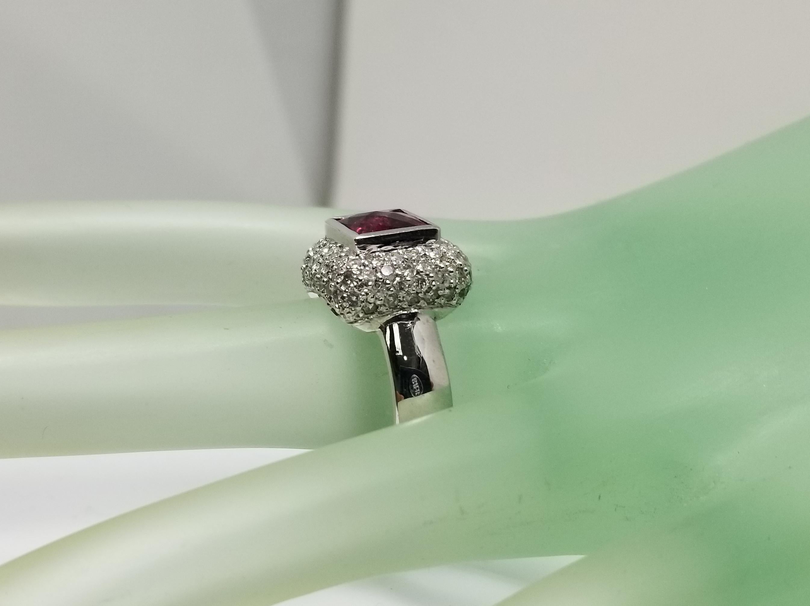 14 Karat White Gold Pink Tourmaline and Diamond Ring For Sale 2