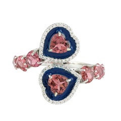 14K White Gold Pink Tourmaline & Diamond Enamel Bypass Ring