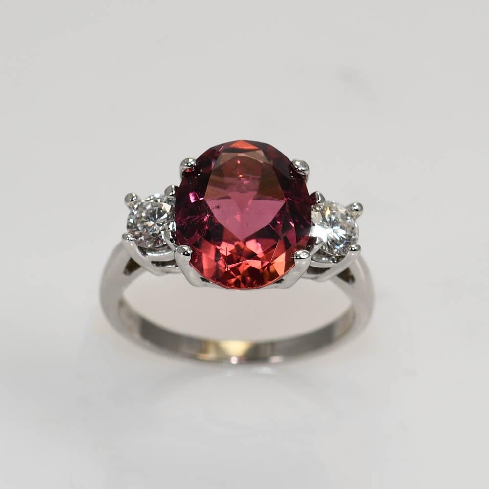 da uomo o donna Anello con tormalina rosa e diamanti in oro bianco 14K 4,9g in vendita