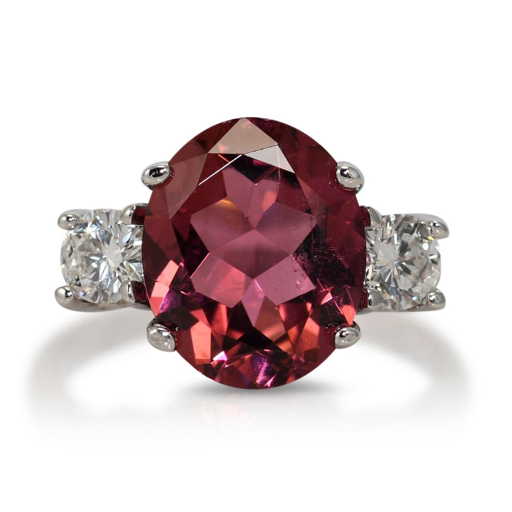 14K White Gold Pink Tourmaline & Diamond Ring 4.9g
