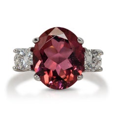 14K White Gold Pink Tourmaline & Diamond Ring 4.9g