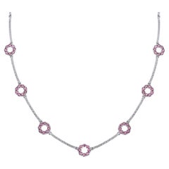 14K White Gold Pink Tourmaline Round Link Diamond Necklace