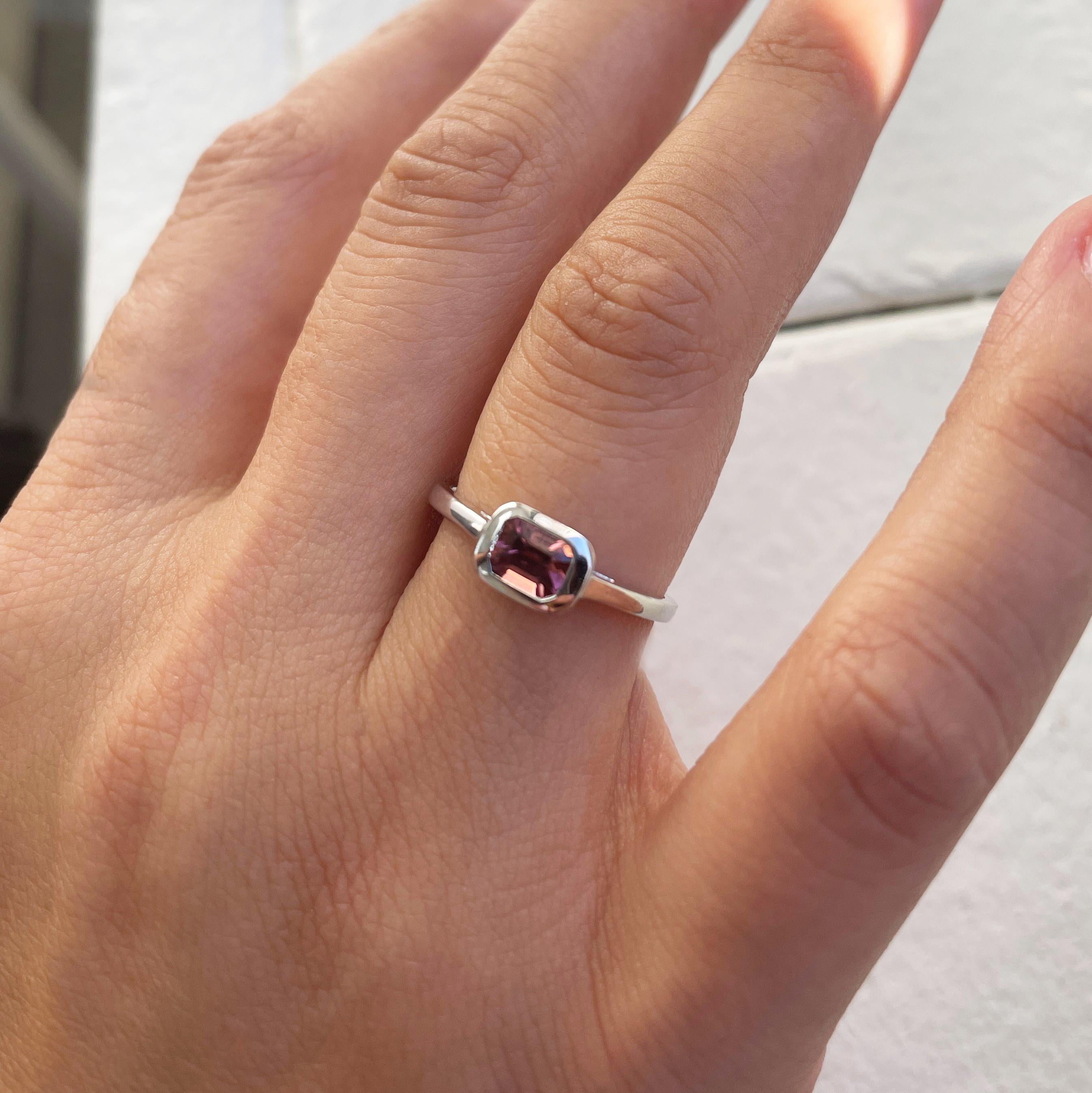 Charming Design - This stackable ring features a 14k gold band, and a emerald cut shaped gorgeous Pink Tormoline approximately 0.50cts, available in  white, yellow and rose gold
 Measurements for ring size: The finger Size of this sapphire ring is