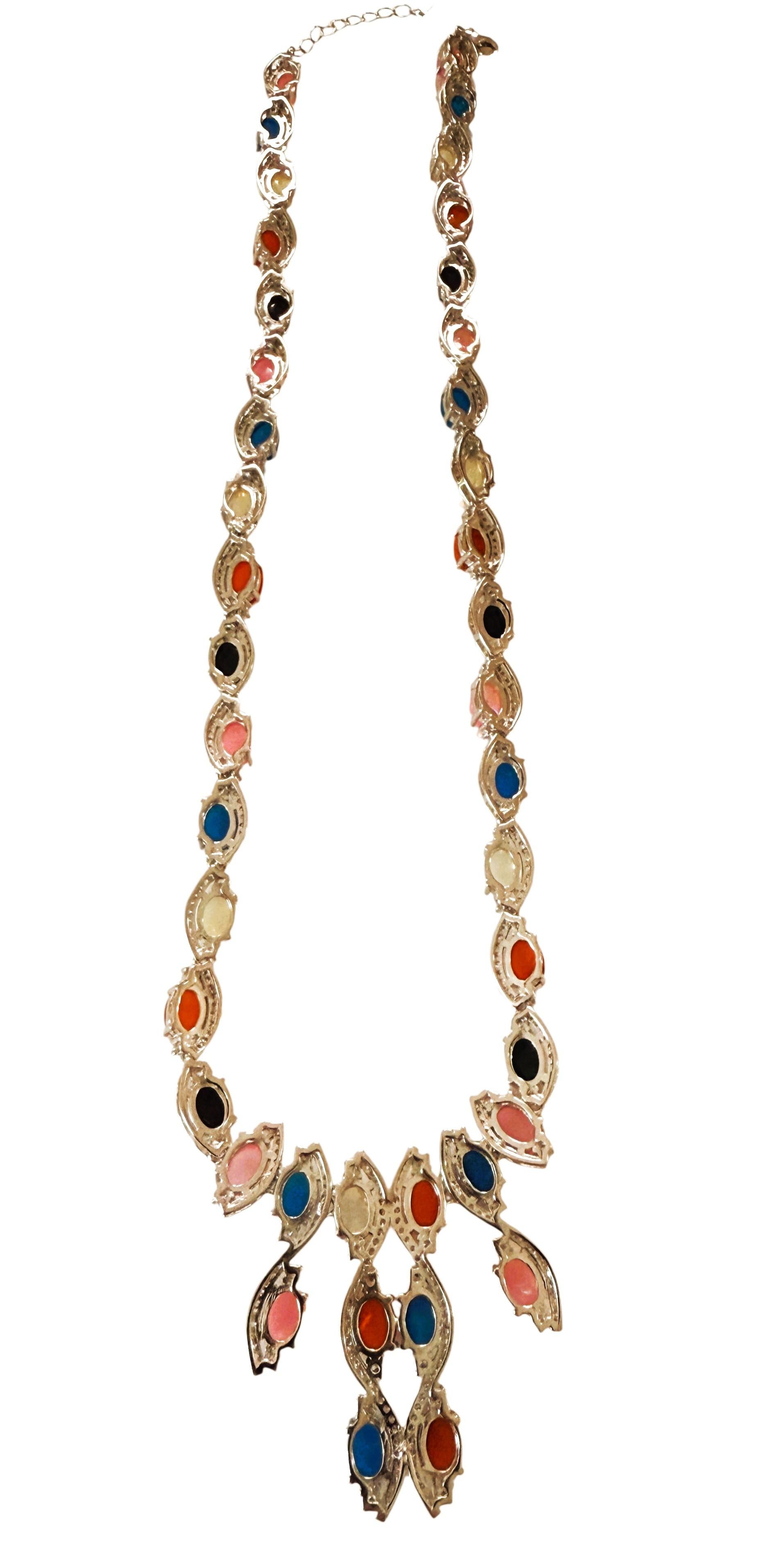 Collar de Oro Blanco de 14k bañado en Oro de Ley 31,92 Quilates Ópalo y Zafiro talla Diamante en venta 2