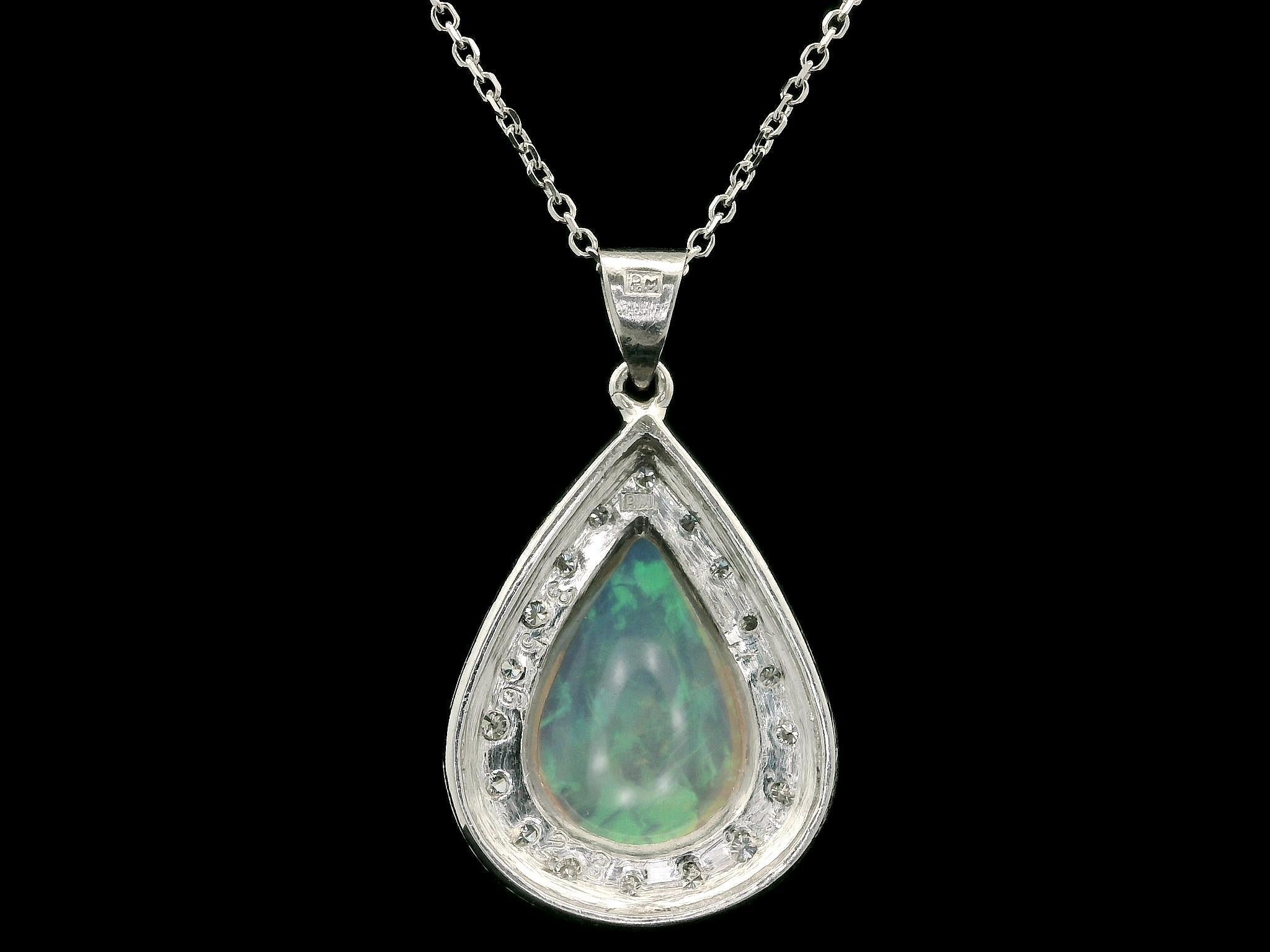 14k White Gold & Platinum 3.79ctw Tear Drop Pear Opal Diamond Pendant Necklace For Sale 1