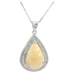 14k White Gold & Platinum 3.79ctw Tear Drop Pear Opal Diamond Pendant Necklace