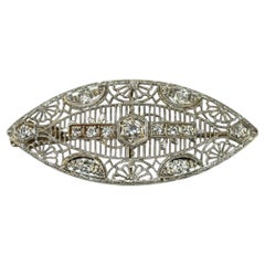 14K White Gold & Platinum Antique Diamond Brooch 0.50ct