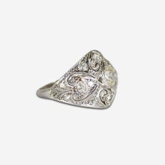 14K White Gold/Platinum Art Deco Diamond Ring 1.45 ct