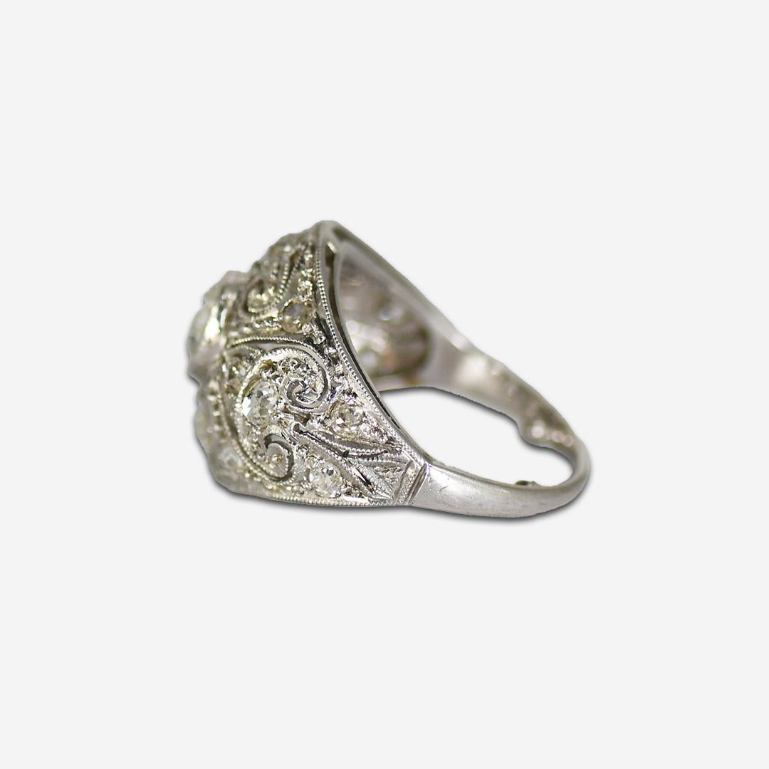 Women's or Men's 14K White Gold/Platinum Art Deco Diamond Ring 1.45 ct For Sale