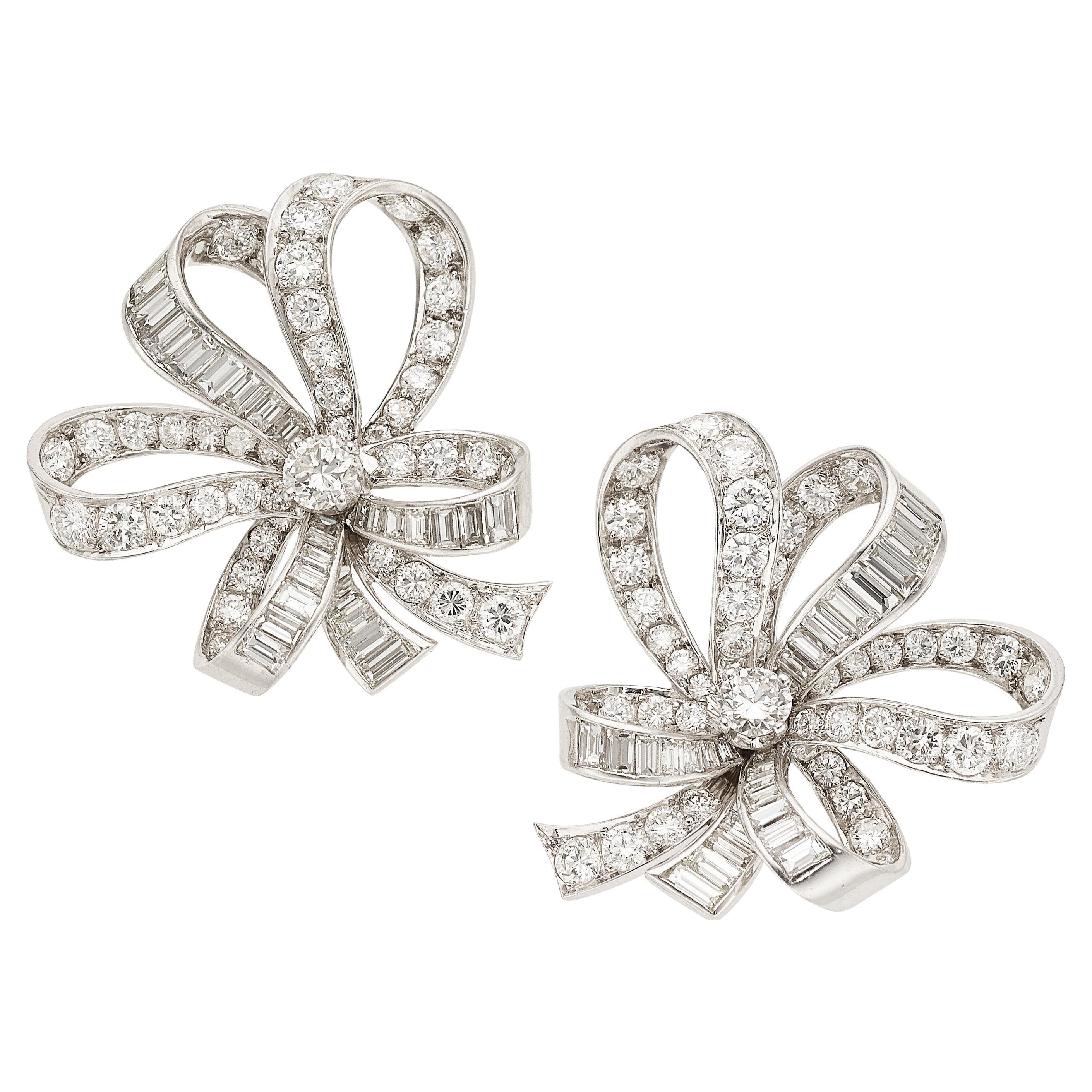 14k White Gold & Platinum Convertible Earrings/Brooches with 6.95ct Diamonds