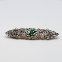 14K White Gold & Platinum Emerald Art Deco Pin, .60ct, 6.2gr, with Original Box