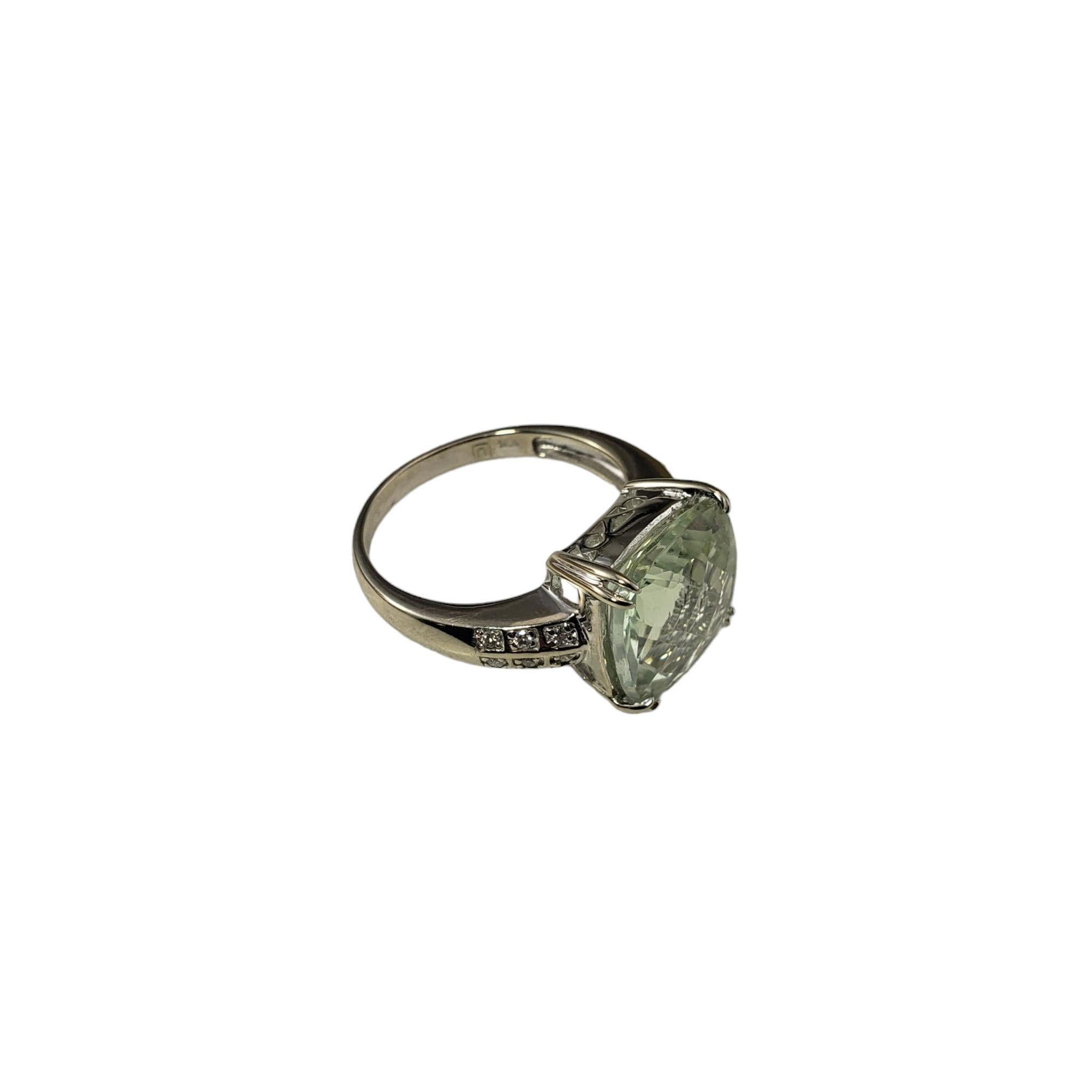 14K White Gold Praseolite & Diamond Ring Size 8.25  #17058 In Good Condition For Sale In Washington Depot, CT